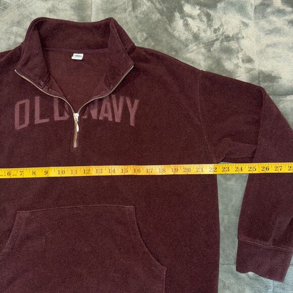 Old Navy Fleece Sweatshirt Mens Medium Brown Mock Neck 1/4 Zip Pullover - Picture 3 of 7
